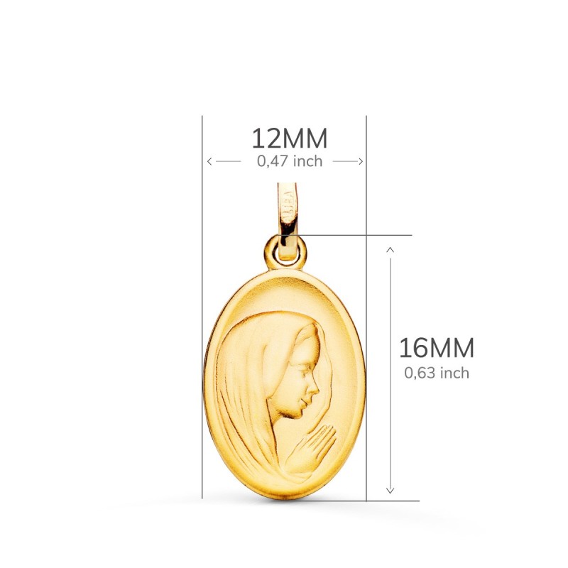 Medalla Oro Amarillo Virgen Niña Perfil Matizada Y Tallada 16X12 Mm oro 18k