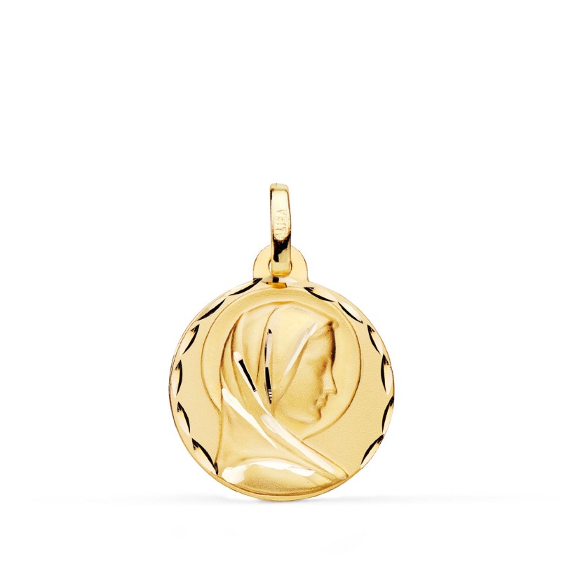 Medalla Oro Amarillo Maria Francesa Tallada Matizada 18 Mm oro 18k