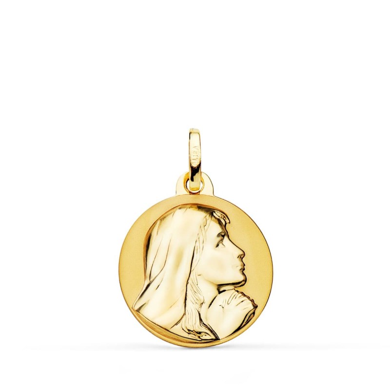 Medalla Oro Amarillo Virgen Maria Rezando Brillo Y Mate 18 Mm oro 18k