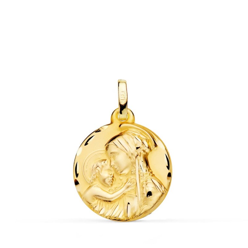 Medalla Oro Amarillo Madre " Divina Ternura " Tallada 18 Mm oro 18k