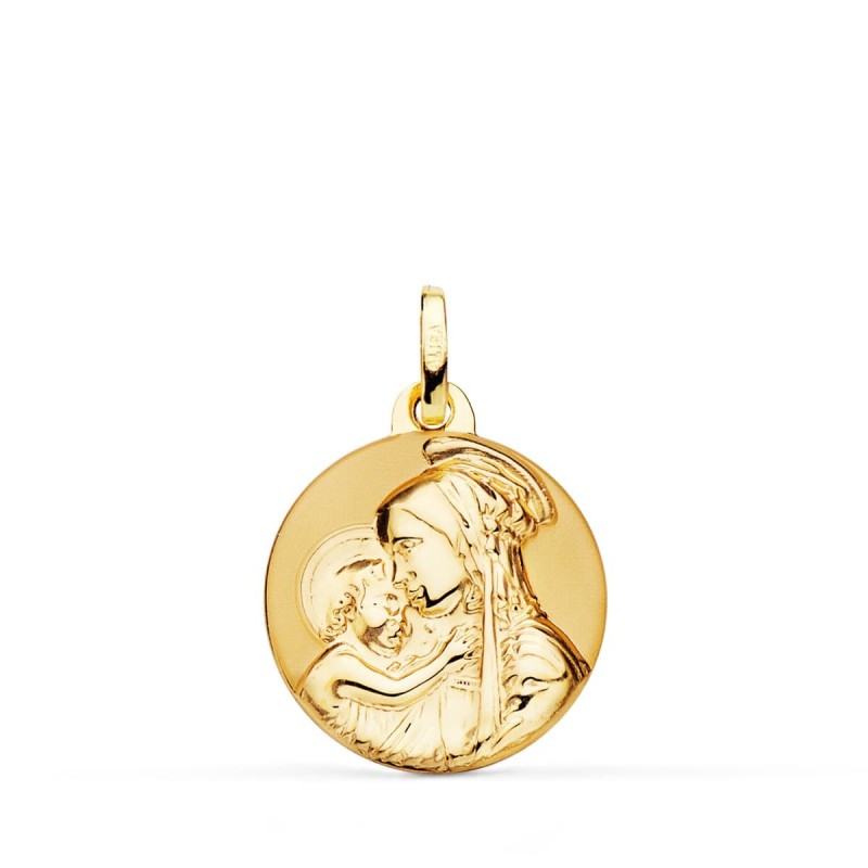 Medalla Oro Amarillo Madre Divina Ternura Brillo Y Mate 18 Mm oro 18k