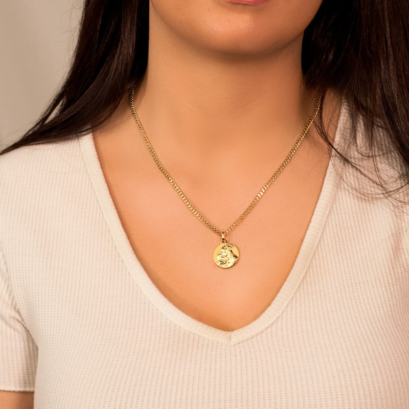 Medalla Oro Amarillo Madre Divina Ternura Brillo Y Mate 18 Mm oro 18k