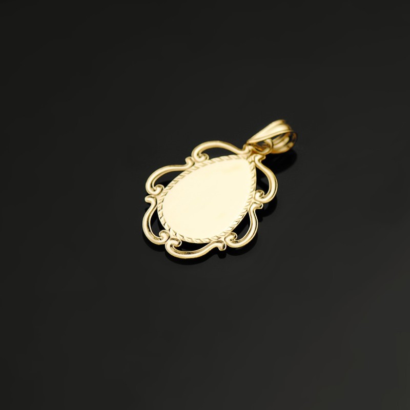 Medalla Oro Amarillo Virgen Niña Esmale Blanco Y Cerco Calado En Brillo 22X16 Mm oro 18k