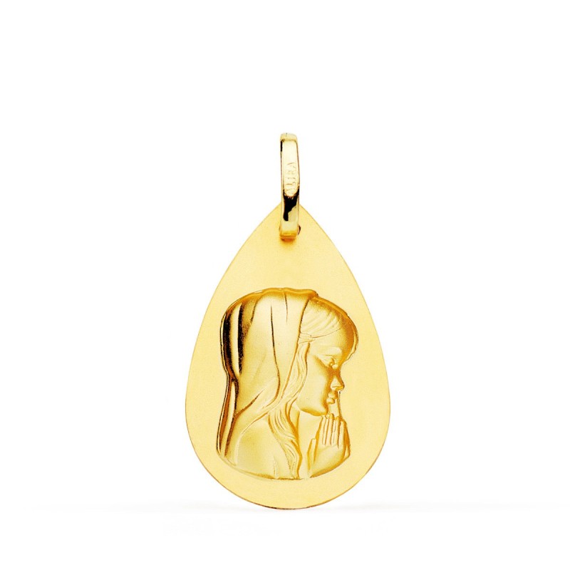 Medalla Oro Amarillo Virgen Niña Gota Liso 23X15 Mm oro 18k