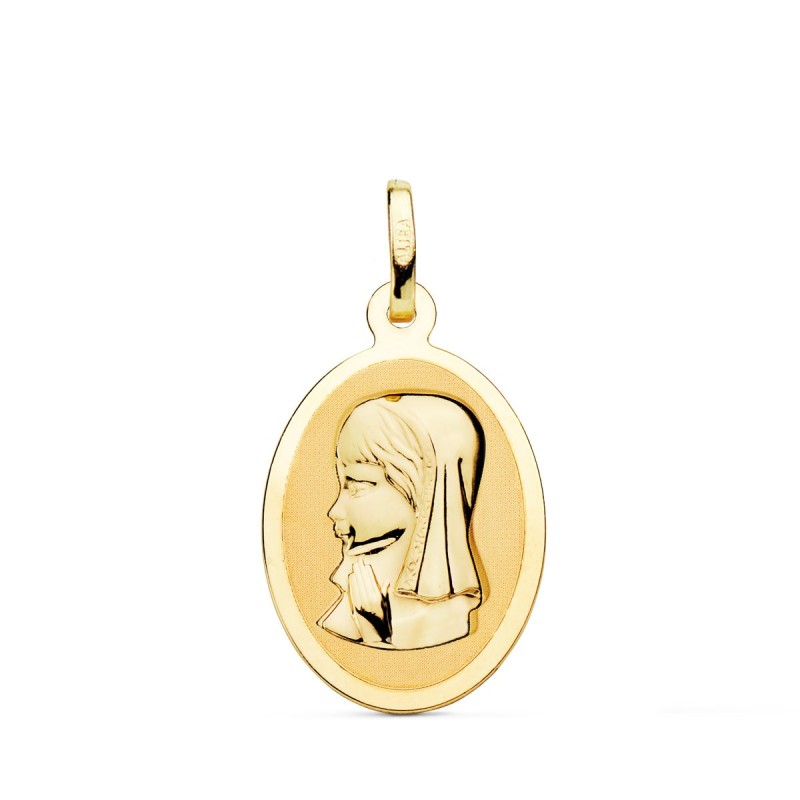 Medalla Oro Amarillo Virgen Niña Oval En Brillo 21X15 Mm oro 18k