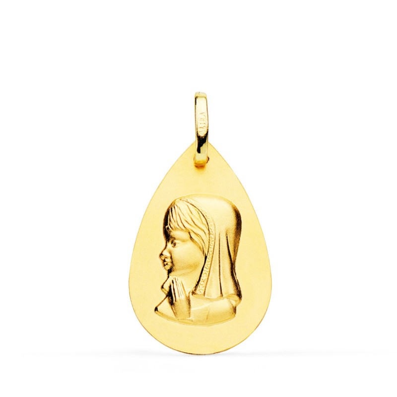 Medalla Oro Amarillo Virgen Niña Gota Liso 23X15 Mm oro 18k