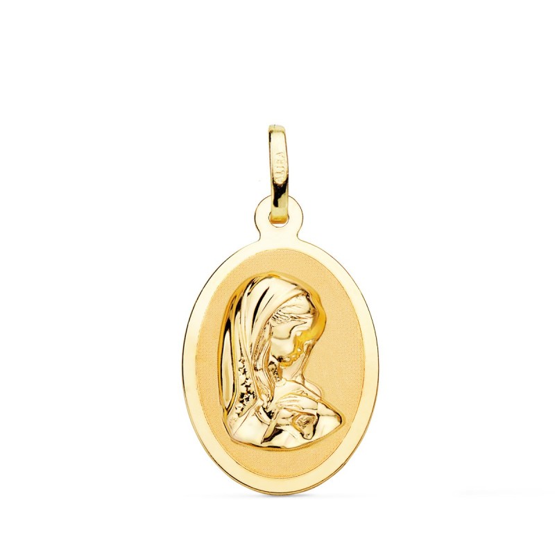 Medalla Oro Amarillo Virgen Niña Oval En Brillo 21X15 Mm oro 18k