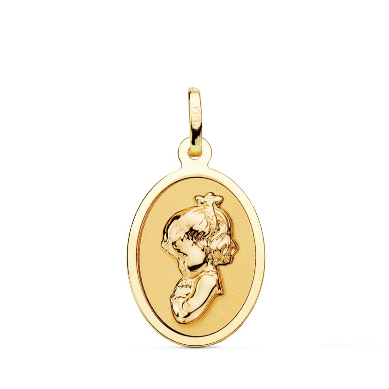 Medalla Oro Amarillo Virgen Niña Oval En Brillo 21X15 Mm oro 18k