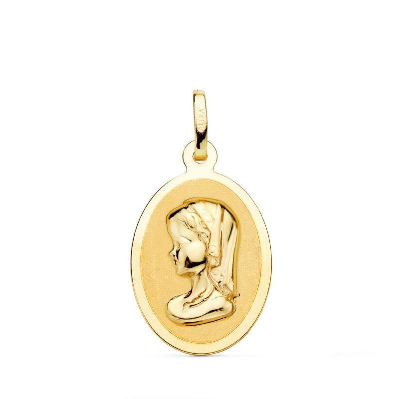 Medalla Oro Amarillo Virgen Niña Oval En Brillo 21X15 Mm oro 18k