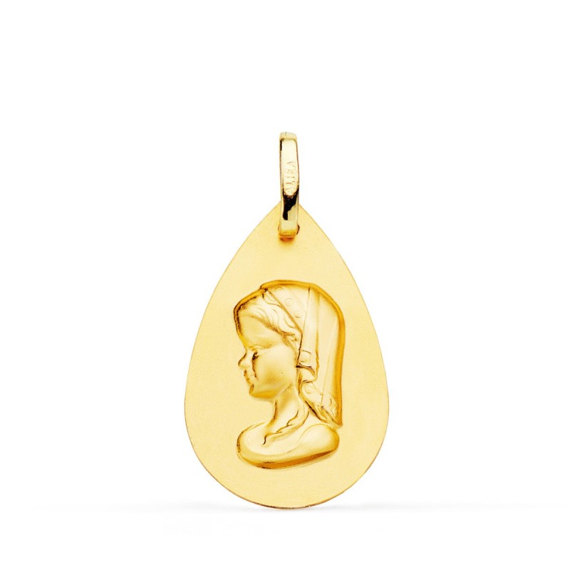 Medalla Oro Amarillo Virgen Niña Gota Liso 23X15 Mm oro 18k