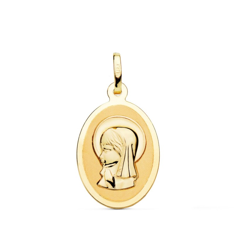 Medalla Oro Amarillo Virgen Niña Oval En Brillo 21X15 Mm oro 18k