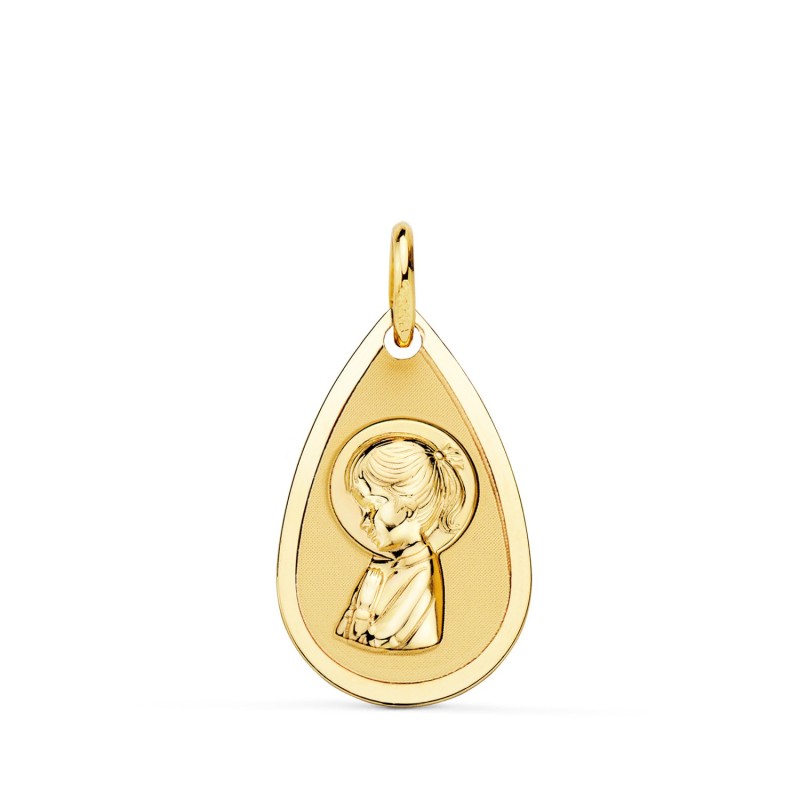 Medalla Oro Amarillo Virgen Niña Gota En Brillo 19X11 Mm oro 18k