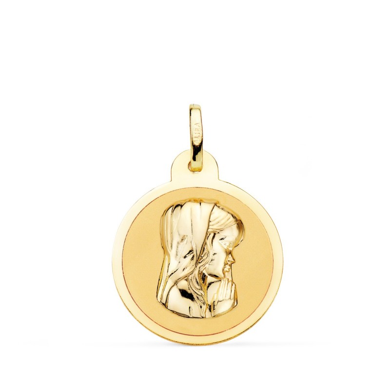 Medalla Oro Amarillo Virgen Niña En Brillo 20 Mm oro 18k