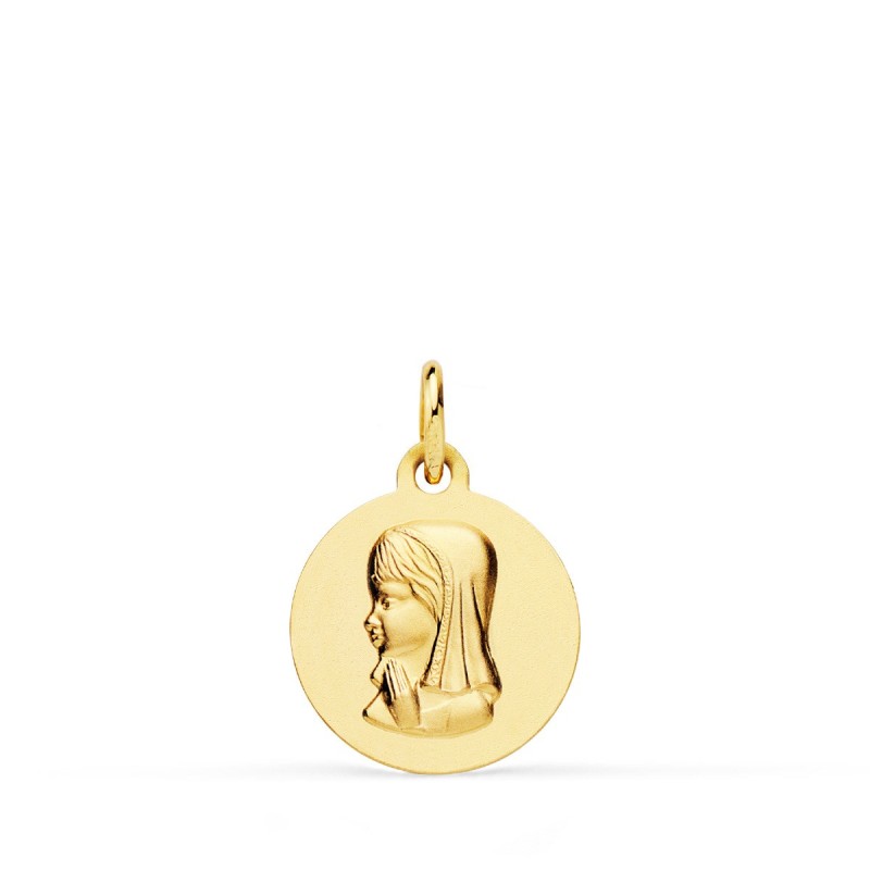 Medalla Oro Amarillo Virgen Niña Lisa 14 Mm oro 18k