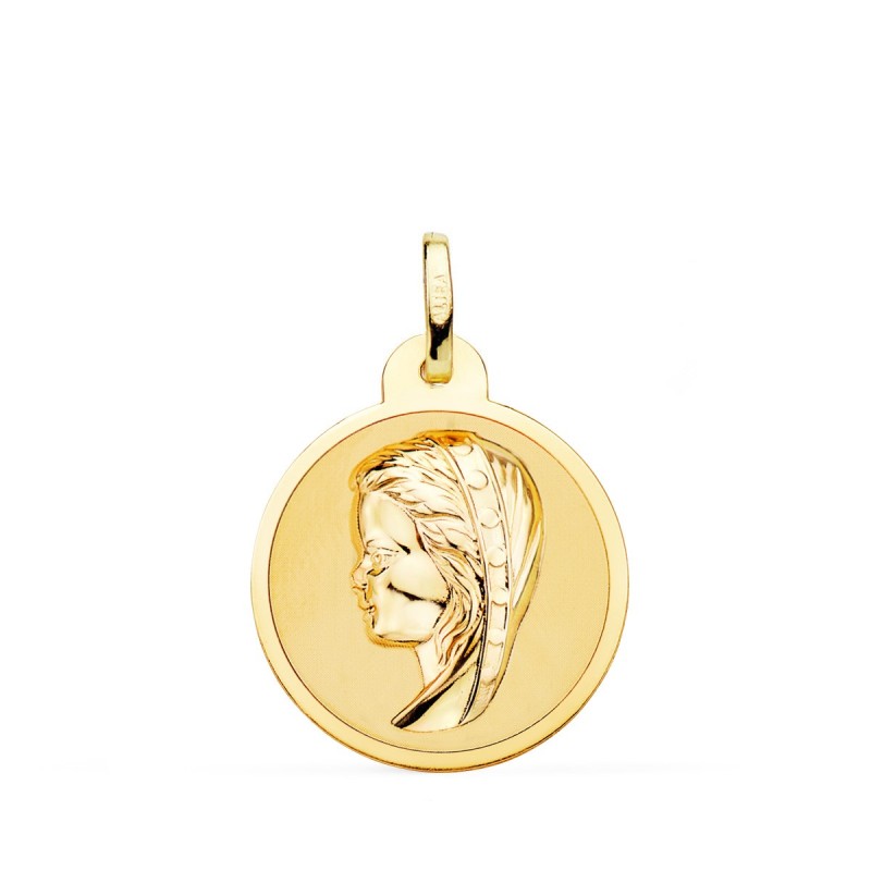 Medalla Oro Amarillo Virgen Niña En Brillo 20 Mm oro 18k