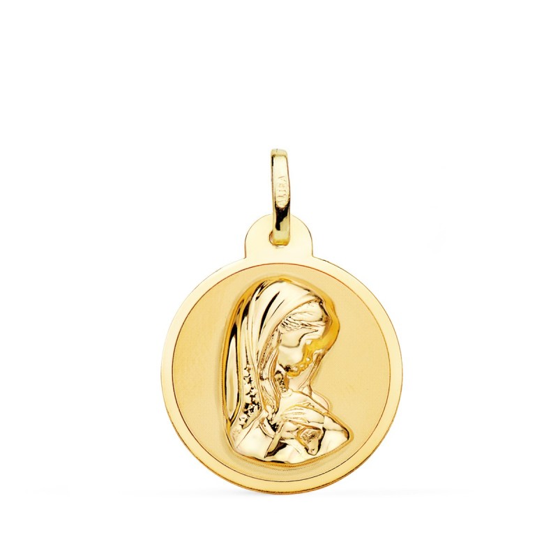 Medalla Oro Amarillo Virgen Niña En Brillo 20 Mm oro 18k