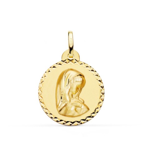 Medalla Oro Amarillo Virgen Niña Talla Colgante Cruzada 22 Mm oro 18k