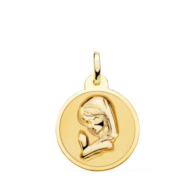 Medalla Oro Amarillo Virgen Niña En Brillo 20 Mm oro 18k
