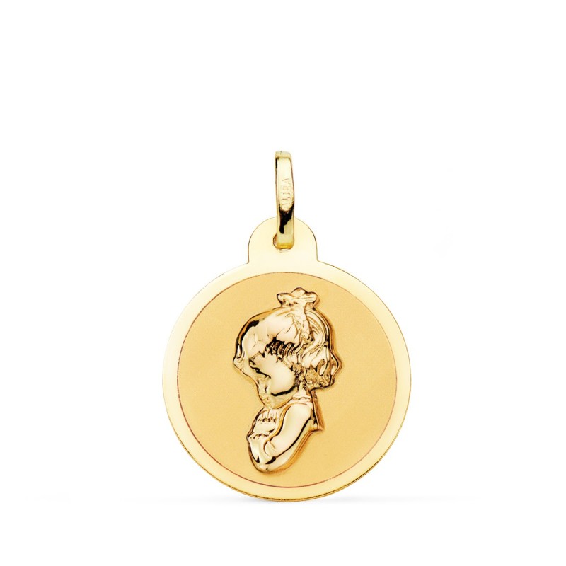 Medalla Oro Amarillo Virgen Rezando En Brillo 20 Mm oro 18k