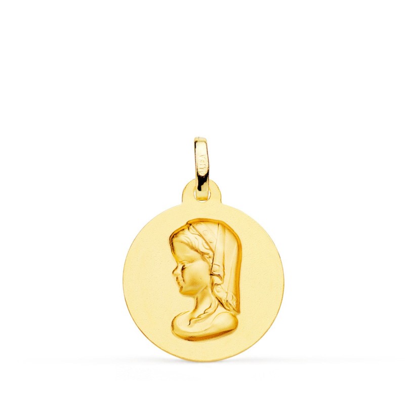Medalla Oro Amarillo Virgen Niña Lisa Matizada 18 Mm oro 18k