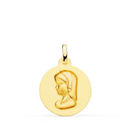 Medalla Oro Amarillo Virgen Niña Lisa Matizada 18 Mm oro 18k