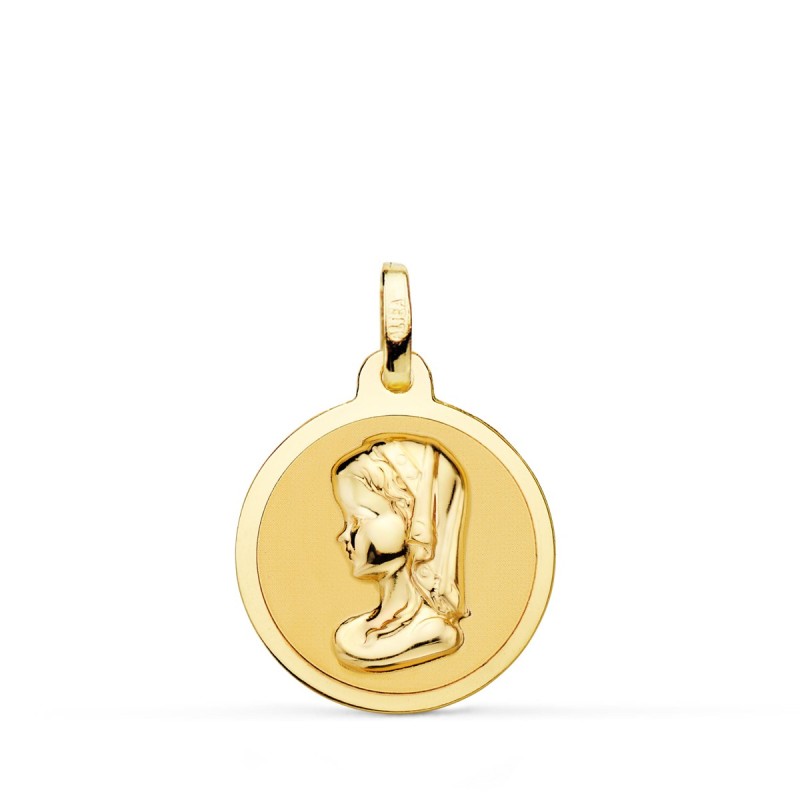 Medalla Oro Amarillo Virgen Rezando En Brillo 18 Mm oro 18k