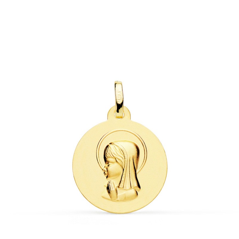 Medalla Oro Amarillo Virgen Niña Lisa 18 Mm oro 18k
