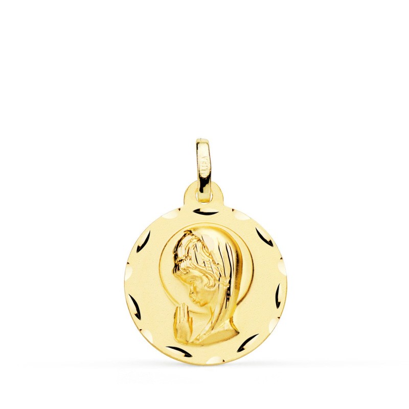 Medalla Oro Amarillo Virgen Niña Bisel 16 Mm oro 18k