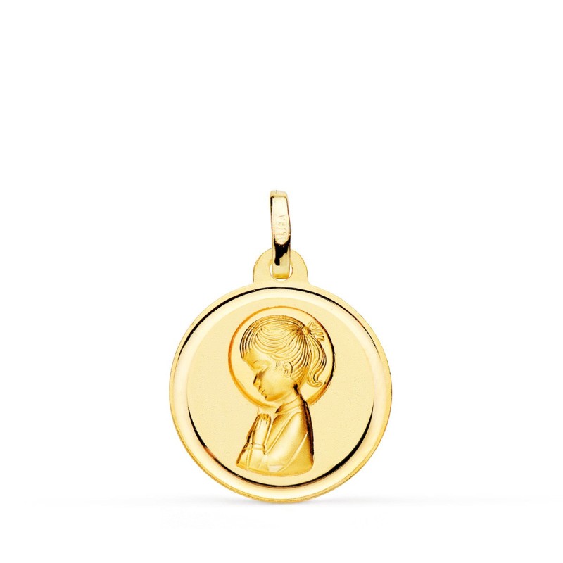 Medalla Oro Amarillo Virgen Niña Lisa 18 Mm oro 18k