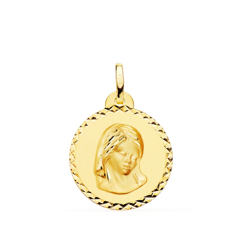 Medalla Oro Amarillo Virgen Maria ( Madonna Sixtina Di Rafael ) Talla Cruzada 20 Mm oro 18k