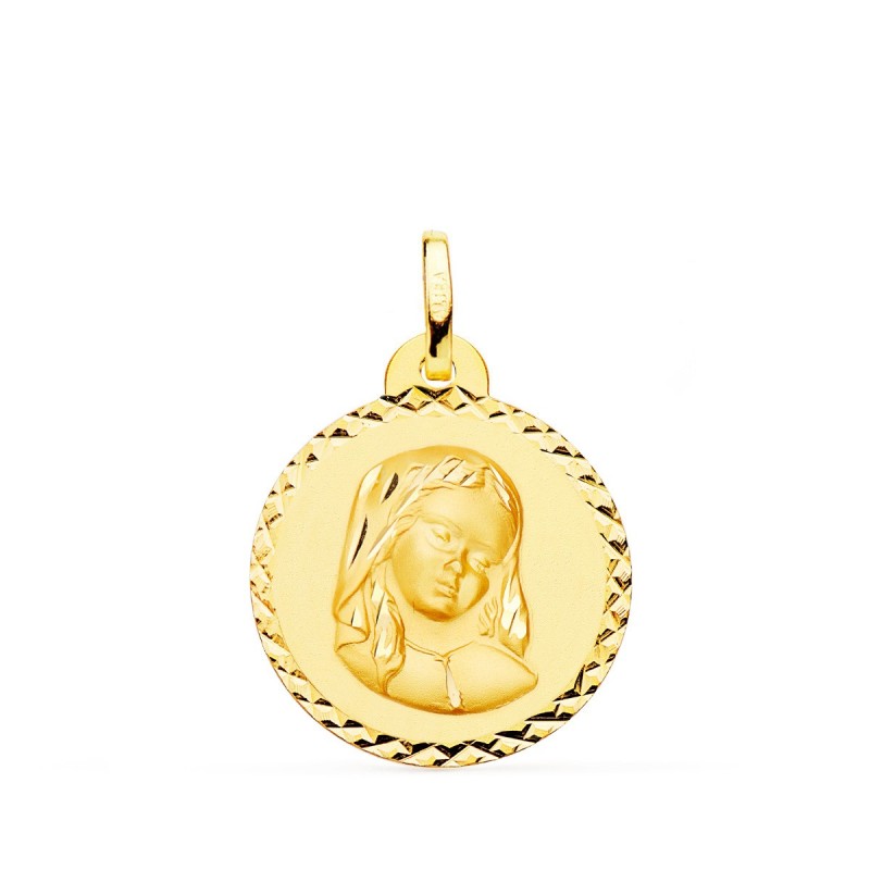 Medalla Oro Amarillo Virgen Maria (Madonna Del Mare Boticelli ) Talla Cruzada 20 Mm oro 18k