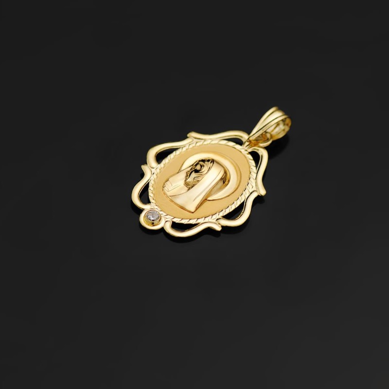 Medalla Oro Amarillo Virgen Niña Cerco Calado Brillo Con Circonita 24X17 Mm oro 18k