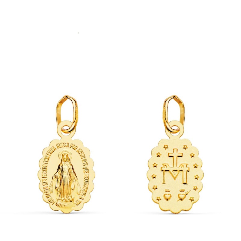 Medalla Oro Amarillo Virgen De La Milagrosa Oval Matizada 12X9 Mm oro 18k
