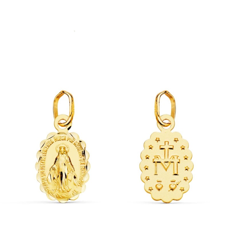 Medalla Oro Amarillo Virgen De La Milagrosa Oval Tallada 12X9 Mm oro 18k
