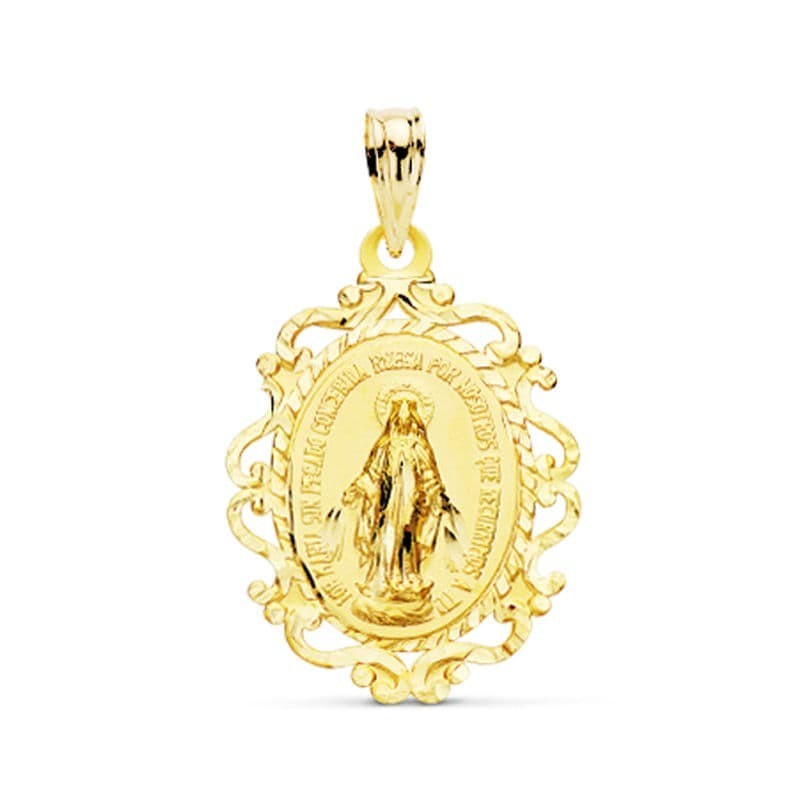 Medalla Oro Amarillo Virgen De La Milagrosa Cerco 23X16 Mm 1.15Gr oro 18k