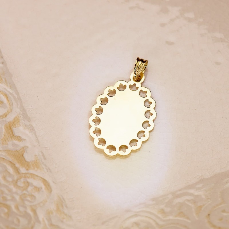 Medalla Oro Amarillo Virgen Milagrosa Cerco Calado 34 X 22 Mm oro 18k