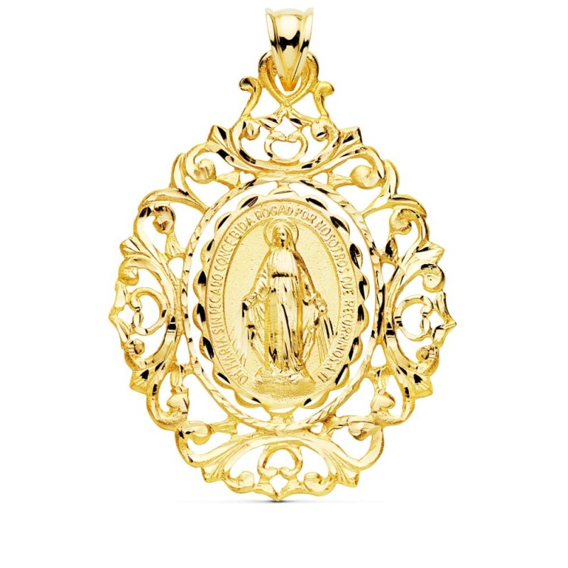 Medalla Oro Amarillo Virgen De La Milagrosa Cerco 46X35 Mm oro 18k