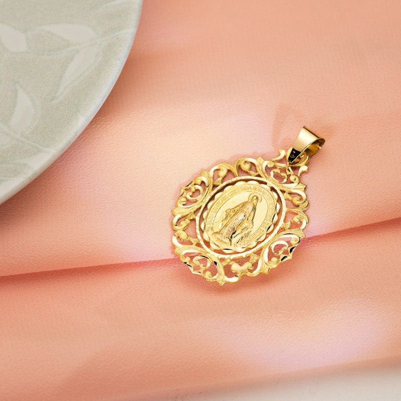 Medalla Oro Amarillo Virgen De La Milagrosa Cerco 46X35 Mm oro 18k