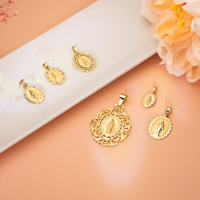 Medalla Oro Amarillo Virgen De La Milagrosa Cerco 46X35 Mm oro 18k