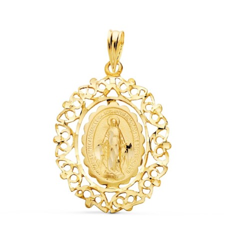 Medalla Oro Amarillo Virgen De La Milagrosa Cerco. Medida: 28X21 Mm oro 18k