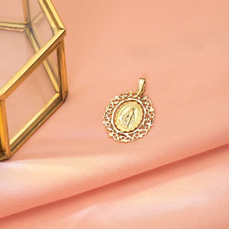 Medalla Oro Amarillo Virgen De La Milagrosa Cerco. Medida: 28X21 Mm oro 18k