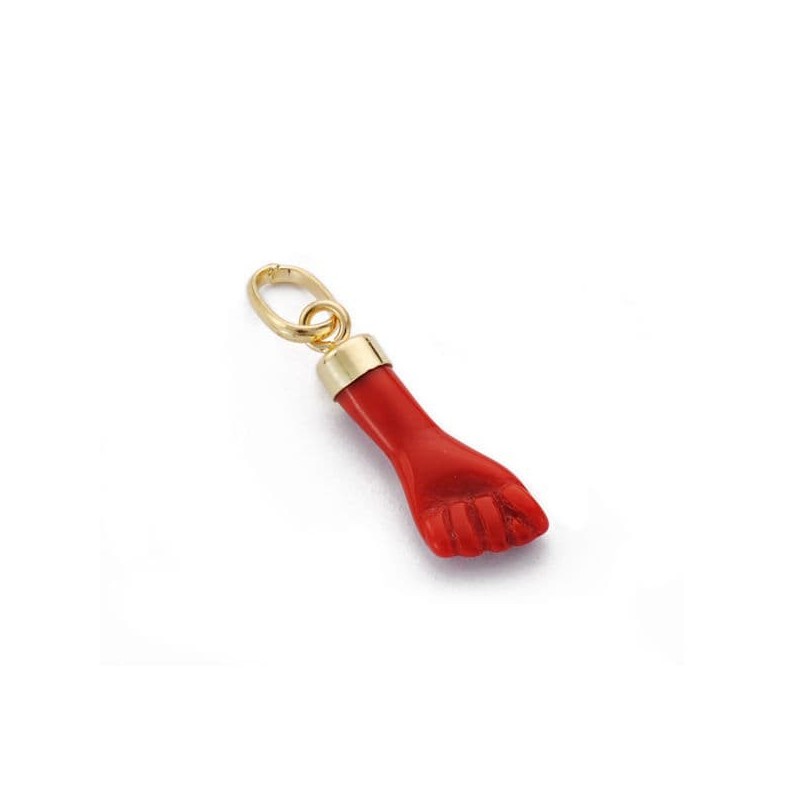Colgante Oro Amarillo Higa Puño Mano Pequeña Roja Coralina 17X5.5 Mm oro 18k