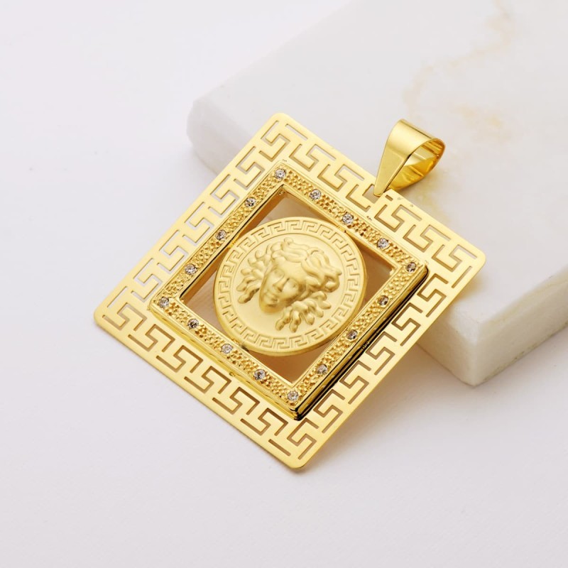 Colgante Oro Amarillo Cuadrado Medusa Y Grecas Con Circonita 37X37 Mm oro 18k