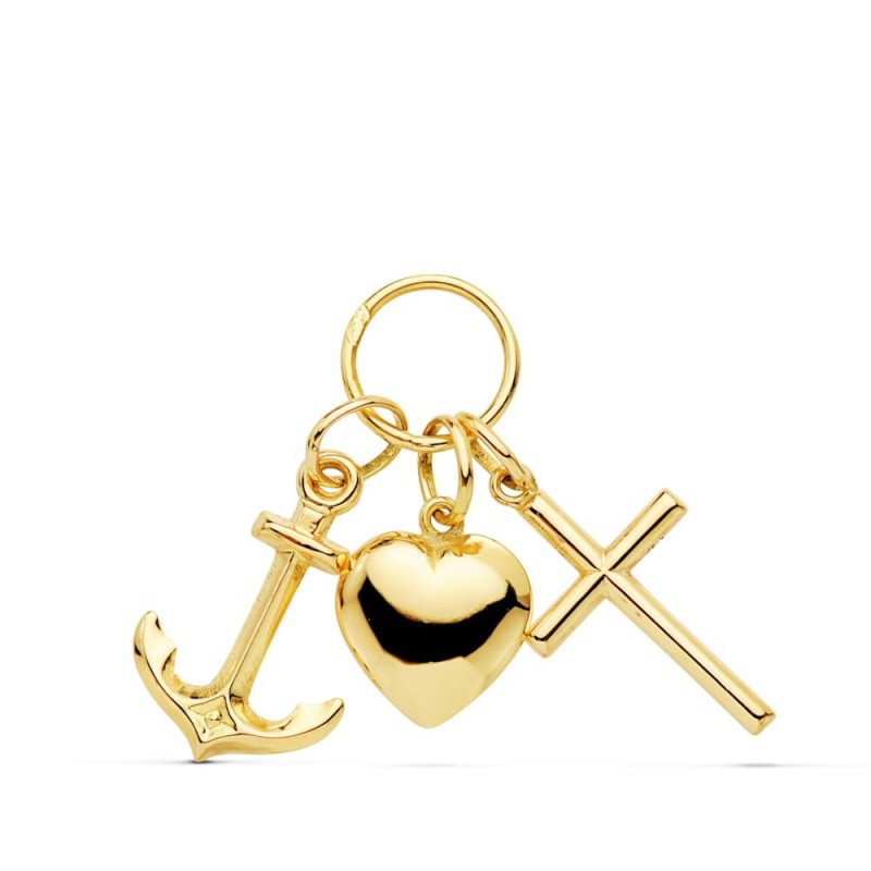 Colgante Oro Amarillo Tres Virtudes: Fe, Esperanza Y Caridad 25X19 Mm oro 18k