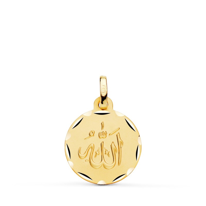 Medalla Oro Amarillo Alá Es Grande Tallada Y Matizada 16 Mm oro 18k