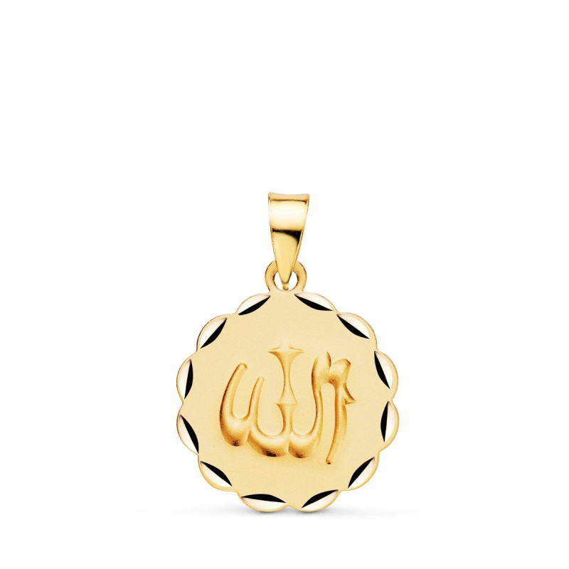 Medalla Oro Amarillo Alá Es Grande Tallada Y Matizada 16 Mm oro 18k