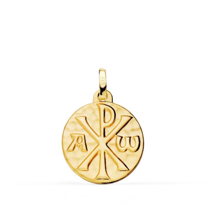 Medalla Oro Amarillo Cruz De Crismon Martele 18 Mm oro 18k