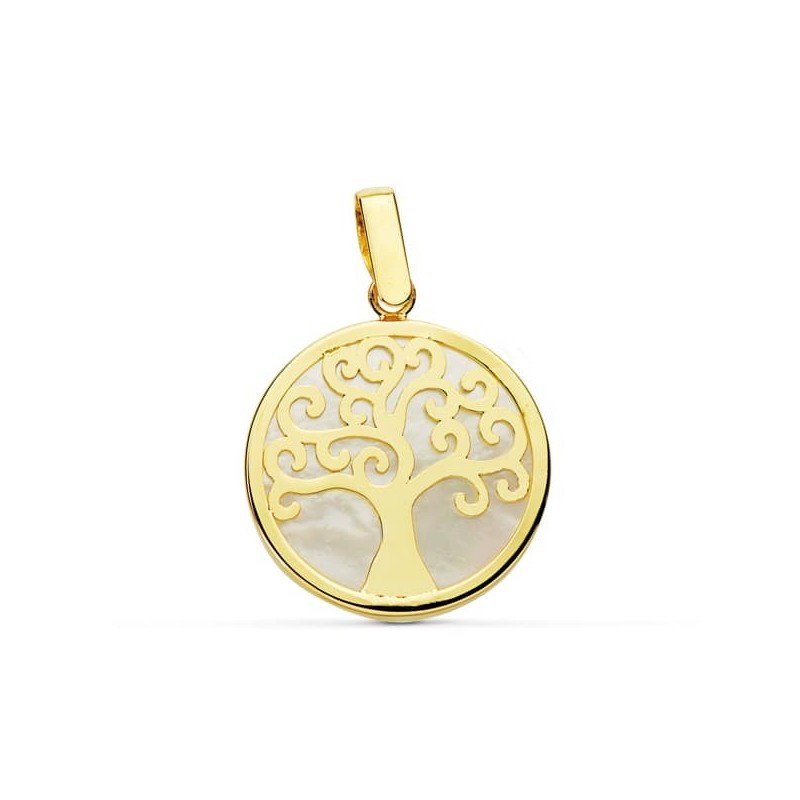 Colgante Oro Amarillo Nacar Arbol De La Vida 18 Mm oro 18k