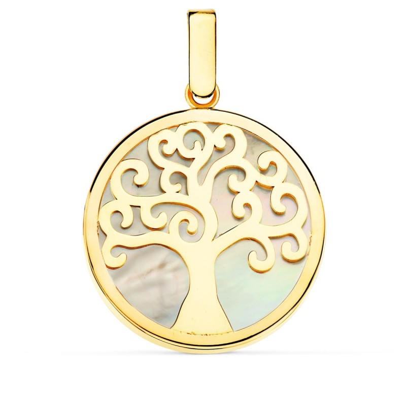 Colgante Oro Amarillo Nacar Arbol De La Vida 20 Mm oro 18k