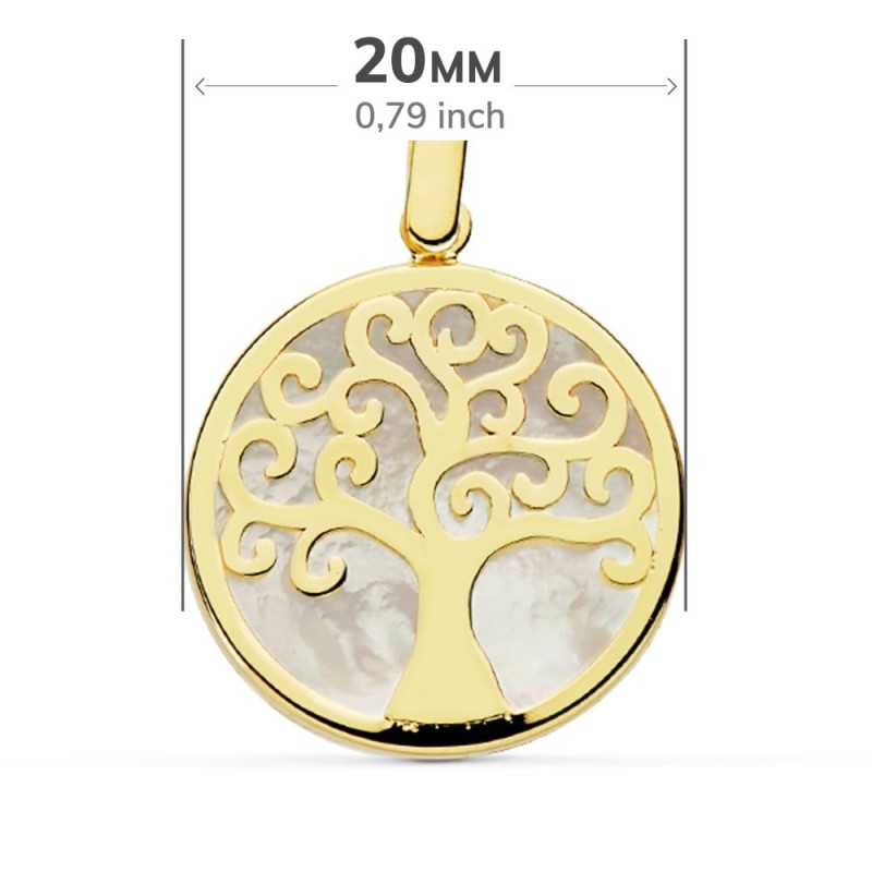 Colgante Oro Amarillo Nacar Arbol De La Vida 20 Mm oro 18k